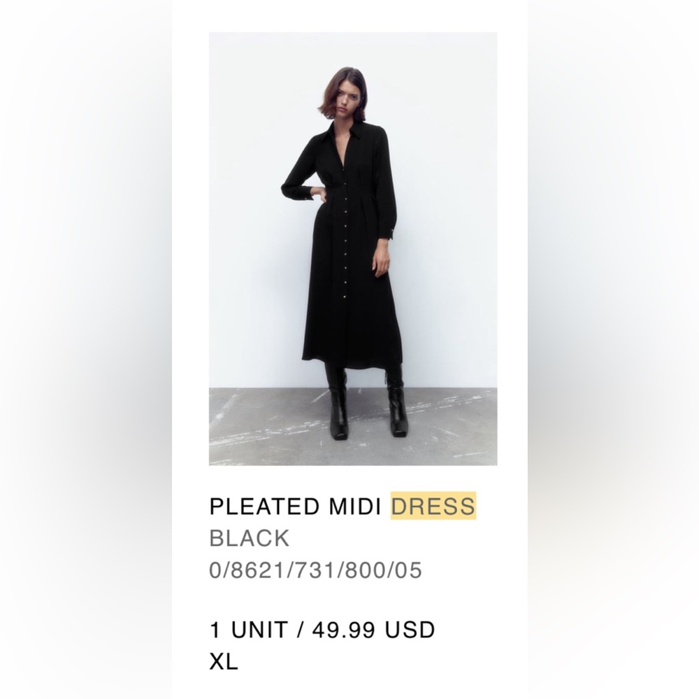 ZARA Pleated Midi Dress
